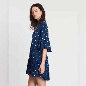 Faithfull The Brand Fresa Ronja Dot Vintage Blue Tiered Mini Dress Size Small